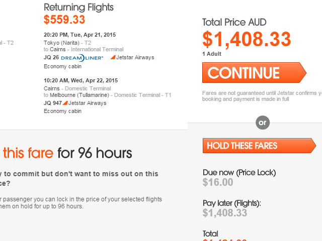 [Fig: Jetstar's price locking option]